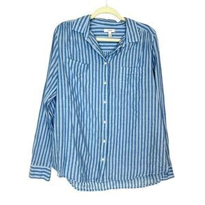 J. Crew Women Tidewater Blue Striped Long Sleeve Button Up Boy Shirt 14 Cotton